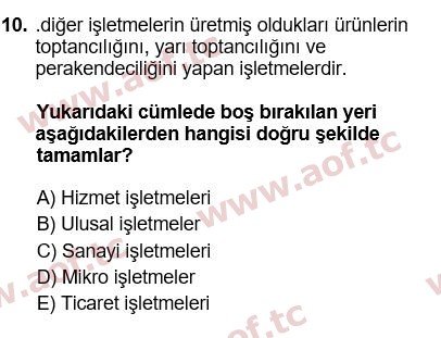 2024 Genel İşletme Arasınav 10. Çıkmış Sınav Sorusu