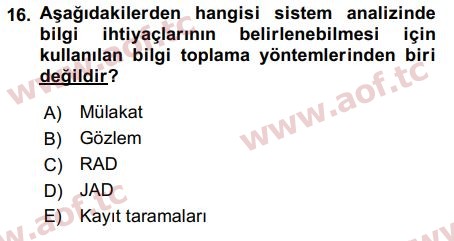 2018 İşletme Bilgi Sistemleri Arasınav 16. Çıkmış Sınav Sorusu