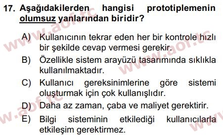 2018 İşletme Bilgi Sistemleri Arasınav 17. Çıkmış Sınav Sorusu