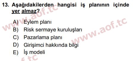 2018 Girişimcilik ve İş Kurma Arasınav 13. Çıkmış Sınav Sorusu