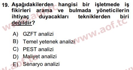 2018 Girişimcilik ve İş Kurma Arasınav 19. Çıkmış Sınav Sorusu