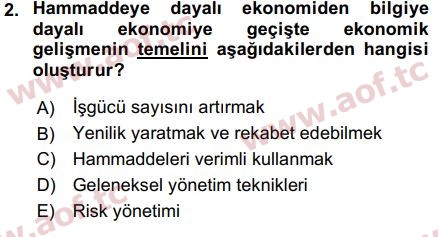 2018 Girişimcilik ve İş Kurma Arasınav 2. Çıkmış Sınav Sorusu