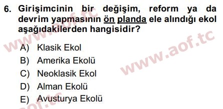 2018 Girişimcilik ve İş Kurma Arasınav 6. Çıkmış Sınav Sorusu