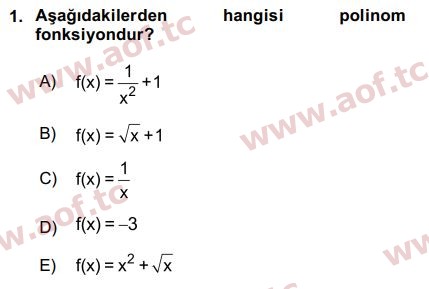 2016 Matematik 1 Final 1. Çıkmış Sınav Sorusu
