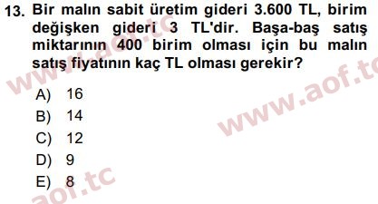 2016 Matematik 1 Final 13. Çıkmış Sınav Sorusu