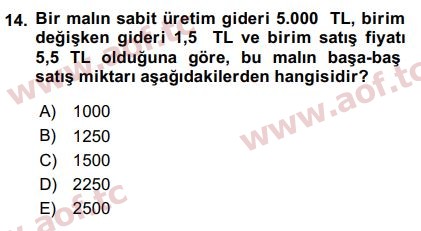 2016 Matematik 1 Final 14. Çıkmış Sınav Sorusu