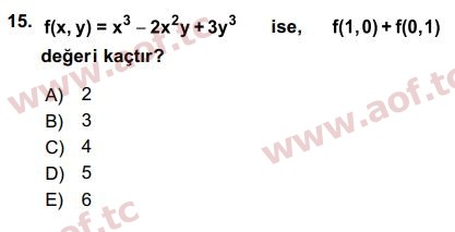 2016 Matematik 1 Final 15. Çıkmış Sınav Sorusu