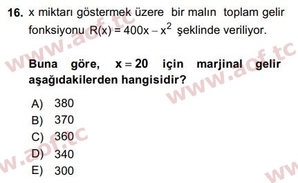 2016 Matematik 1 Final 16. Çıkmış Sınav Sorusu