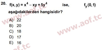 2016 Matematik 1 Final 20. Çıkmış Sınav Sorusu