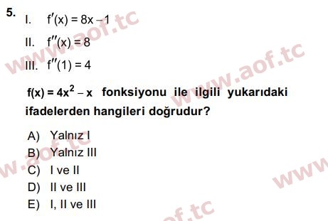 2016 Matematik 1 Final 5. Çıkmış Sınav Sorusu