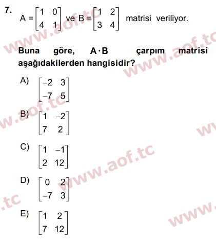 2016 Matematik 1 Final 7. Çıkmış Sınav Sorusu
