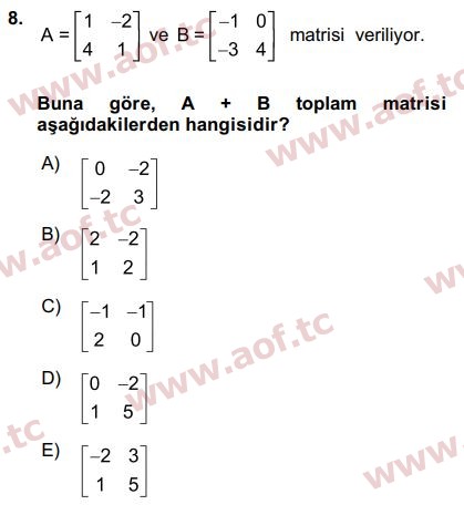 2016 Matematik 1 Final 8. Çıkmış Sınav Sorusu