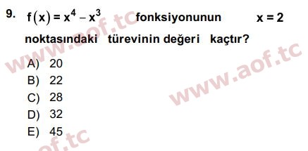 2016 Matematik 1 Final 9. Çıkmış Sınav Sorusu