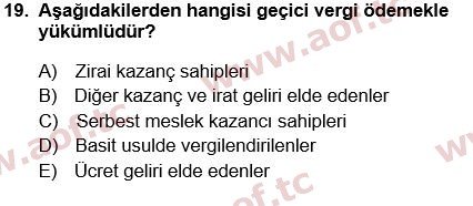 2023 Türk Vergi Sistemi Arasınav 19. Çıkmış Sınav Sorusu