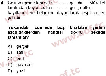2025 Türk Vergi Sistemi Arasınav 4. Çıkmış Sınav Sorusu