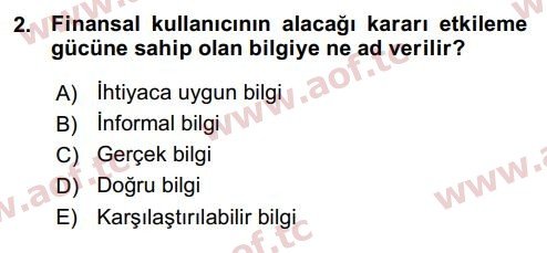 2016 Genel Muhasebe 1 Arasınav 2. Çıkmış Sınav Sorusu