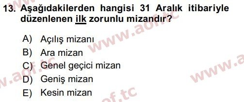 2017 Genel Muhasebe 1 Arasınav 13. Çıkmış Sınav Sorusu