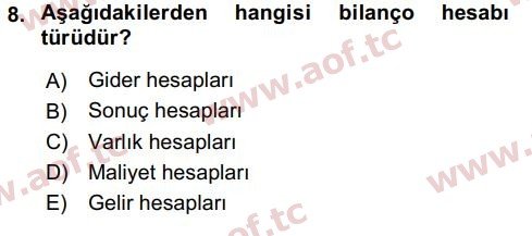 2017 Genel Muhasebe 1 Arasınav 8. Çıkmış Sınav Sorusu