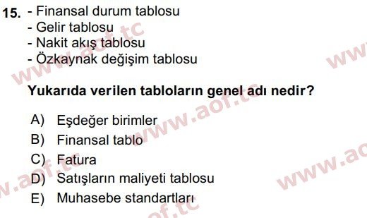 2019 Genel Muhasebe 1 Arasınav 15. Çıkmış Sınav Sorusu