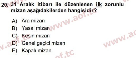 2019 Genel Muhasebe 1 Arasınav 20. Çıkmış Sınav Sorusu