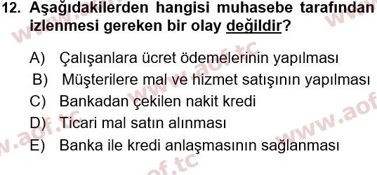 2024 Genel Muhasebe 1 Arasınav 12. Çıkmış Sınav Sorusu