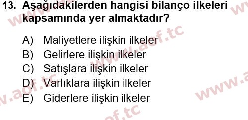2024 Genel Muhasebe 1 Arasınav 13. Çıkmış Sınav Sorusu