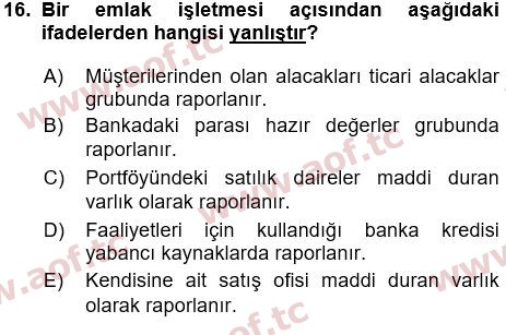 2024 Genel Muhasebe 1 Arasınav 16. Çıkmış Sınav Sorusu