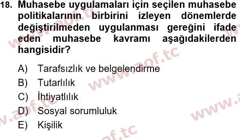 2024 Genel Muhasebe 1 Arasınav 18. Çıkmış Sınav Sorusu