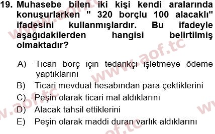 2024 Genel Muhasebe 1 Arasınav 19. Çıkmış Sınav Sorusu