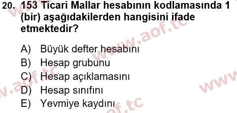 2024 Genel Muhasebe 1 Arasınav 20. Çıkmış Sınav Sorusu
