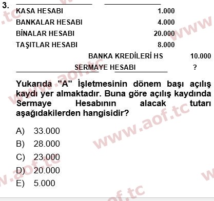 2024 Genel Muhasebe 1 Arasınav 3. Çıkmış Sınav Sorusu