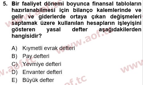 2024 Genel Muhasebe 1 Arasınav 5. Çıkmış Sınav Sorusu