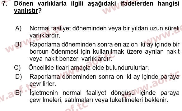 2024 Genel Muhasebe 1 Arasınav 7. Çıkmış Sınav Sorusu