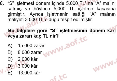 2024 Genel Muhasebe 1 Arasınav 8. Çıkmış Sınav Sorusu