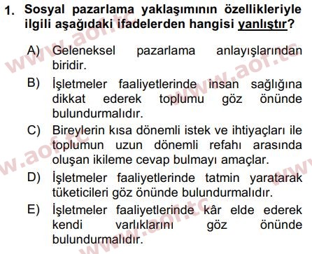 2019 Pazarlama Yönetimi Arasınav 1. Çıkmış Sınav Sorusu