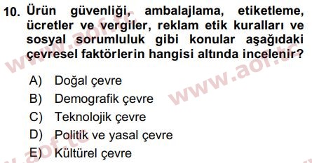 2019 Pazarlama Yönetimi Arasınav 10. Çıkmış Sınav Sorusu