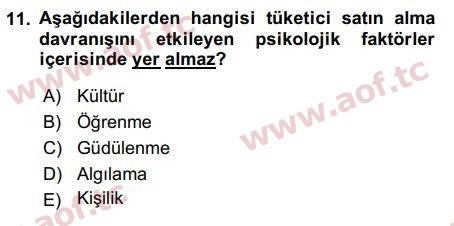 2019 Pazarlama Yönetimi Arasınav 11. Çıkmış Sınav Sorusu