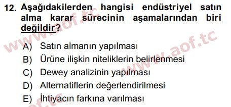 2019 Pazarlama Yönetimi Arasınav 12. Çıkmış Sınav Sorusu