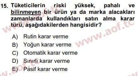 2019 Pazarlama Yönetimi Arasınav 15. Çıkmış Sınav Sorusu