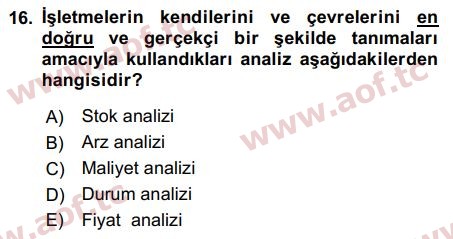 2019 Pazarlama Yönetimi Arasınav 16. Çıkmış Sınav Sorusu