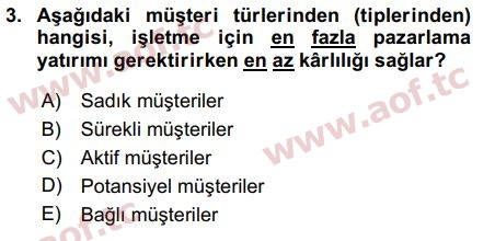 2019 Pazarlama Yönetimi Arasınav 3. Çıkmış Sınav Sorusu