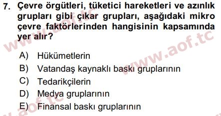 2019 Pazarlama Yönetimi Arasınav 7. Çıkmış Sınav Sorusu