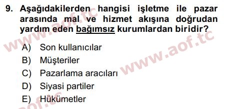 2019 Pazarlama Yönetimi Arasınav 9. Çıkmış Sınav Sorusu