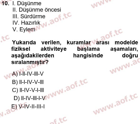 2021 Sağlık Psikolojisi Yaz Okulu 10. Çıkmış Sınav Sorusu