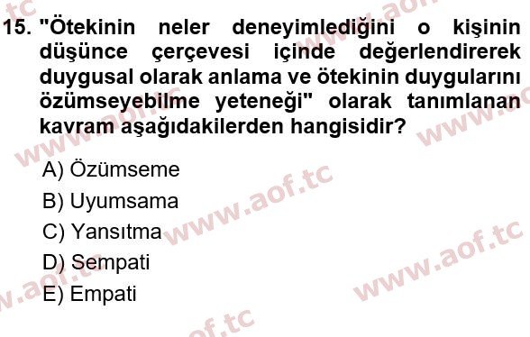 2021 Sağlık Psikolojisi Yaz Okulu 15. Çıkmış Sınav Sorusu