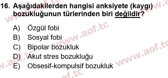 2021 Sağlık Psikolojisi Yaz Okulu 16. Çıkmış Sınav Sorusu