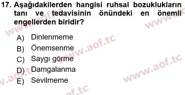 2021 Sağlık Psikolojisi Yaz Okulu 17. Çıkmış Sınav Sorusu