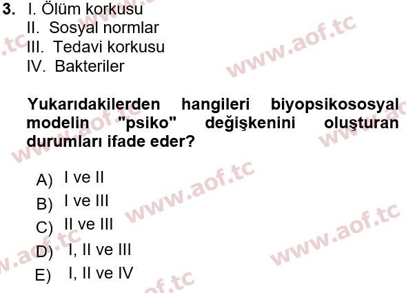 2021 Sağlık Psikolojisi Yaz Okulu 3. Çıkmış Sınav Sorusu