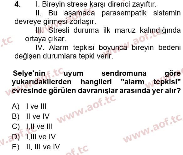 2021 Sağlık Psikolojisi Yaz Okulu 4. Çıkmış Sınav Sorusu