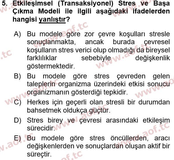 2021 Sağlık Psikolojisi Yaz Okulu 5. Çıkmış Sınav Sorusu